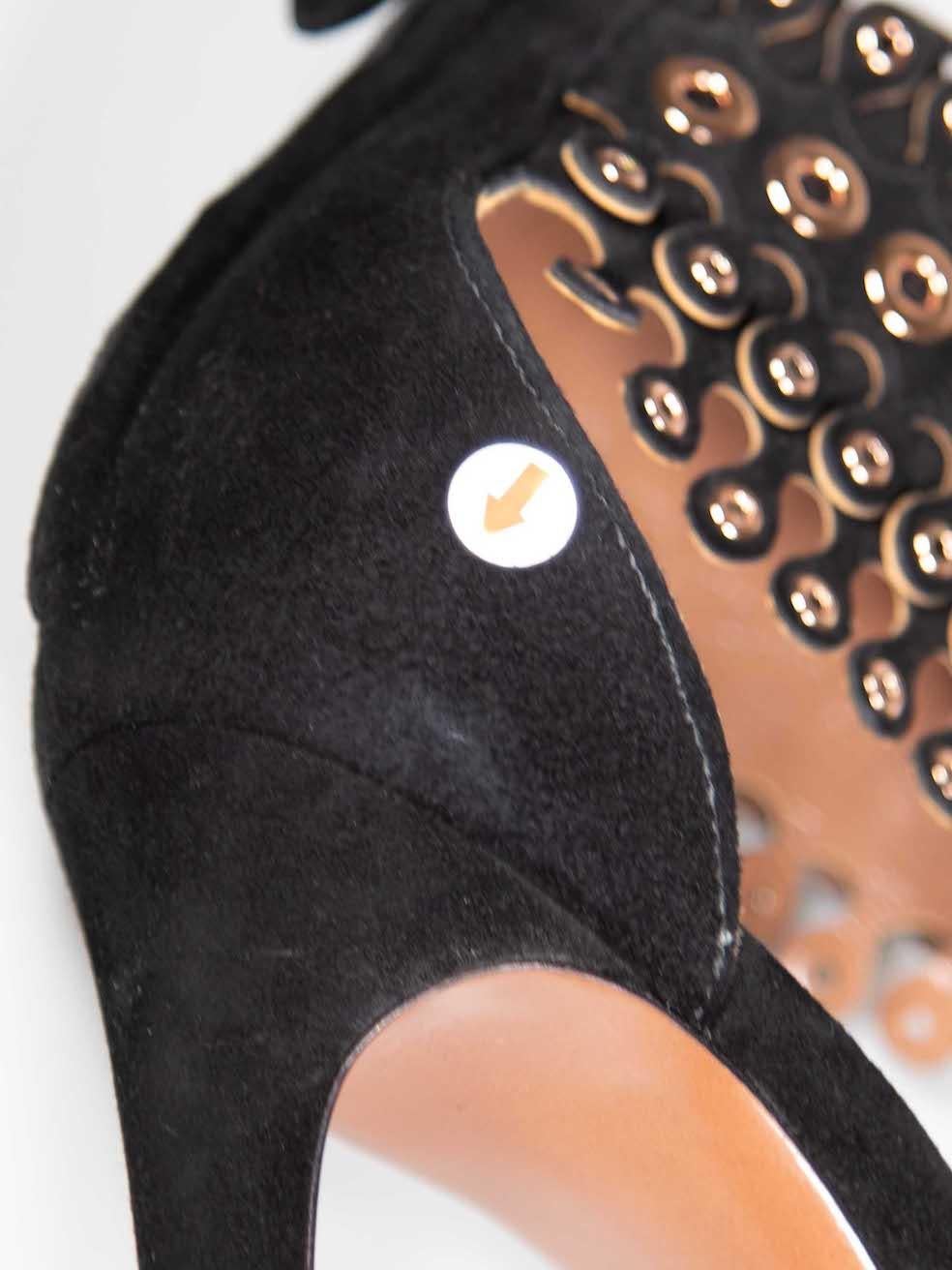 Alaïa Black Suede Laser-Cut Eyelet Detail Sandals Size IT 38 For Sale 1