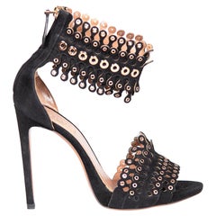 Alaïa Black Suede Laser-Cut Eyelet Detail Sandals Size IT 38