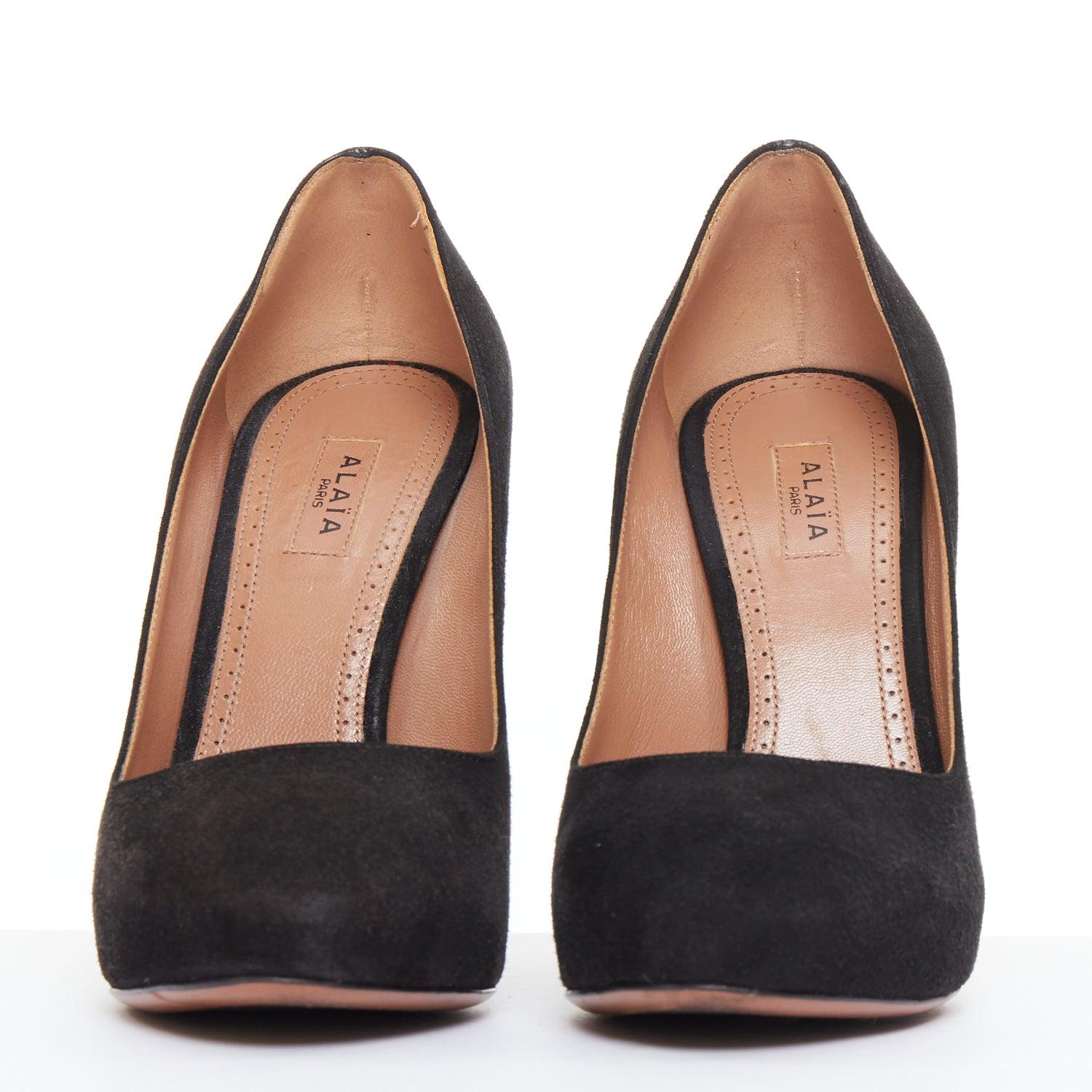 Noir ALAIA escarpins à talon haut en cuir velours noir EU35.5 en vente