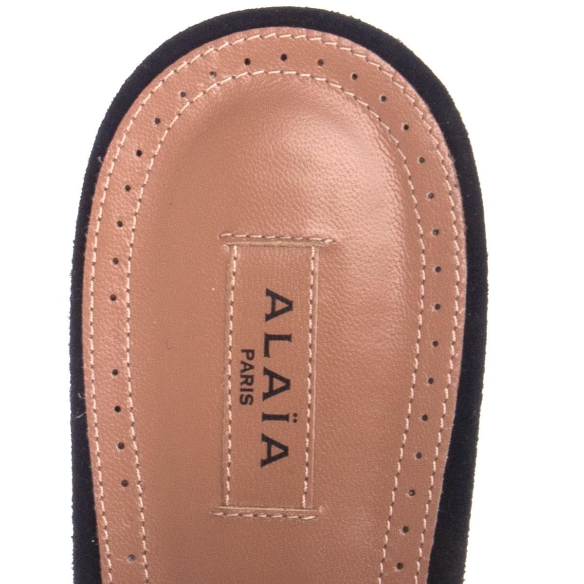 ALAIA daim noir et cuir EMBELLISHED SLIDES Sandales Chaussures 38 en vente 1