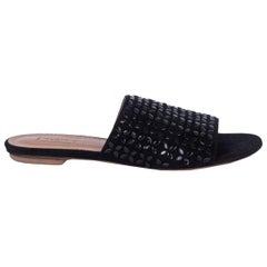 ALAIA black suede & leather Flat Slide Sandals Shoes 38