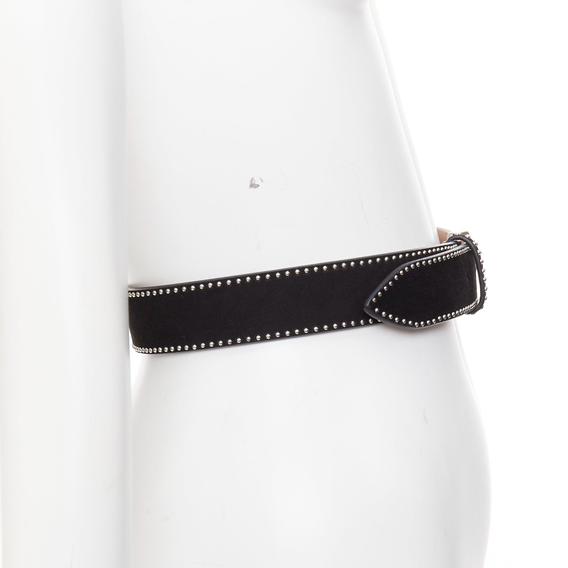 Nero ALAIA cintura con fibbia in pelle scamosciata nera con mini cupola argentata 65cm in vendita