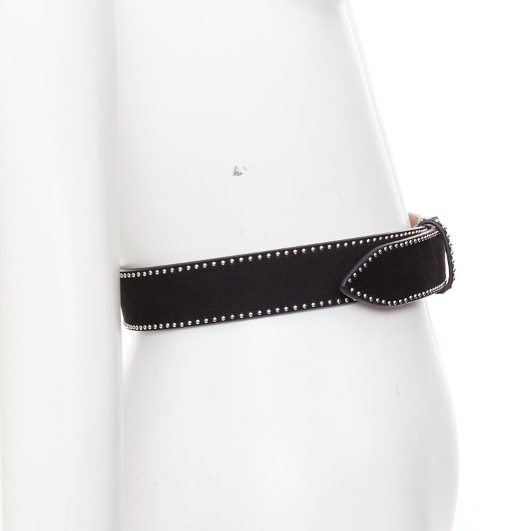 ALAIA black suede leather silver mini dome studded buckled 