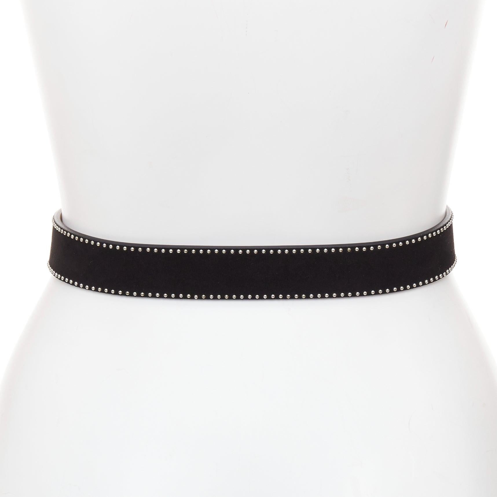 ALAIA cintura con fibbia in pelle scamosciata nera con mini cupola argentata 65cm In condizioni buone in vendita a Hong Kong, NT