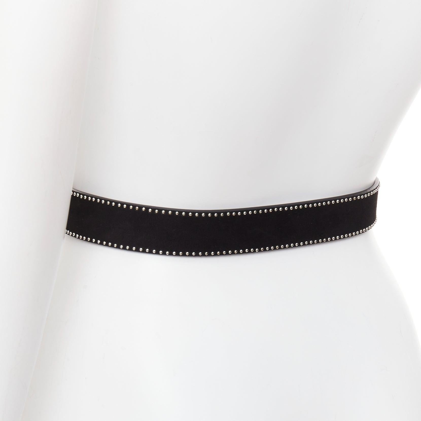 Donna ALAIA cintura con fibbia in pelle scamosciata nera con mini cupola argentata 65cm in vendita