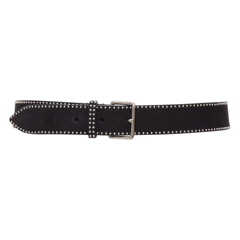 ALAIA black suede leather silver mini dome studded buckled  display picture 3
