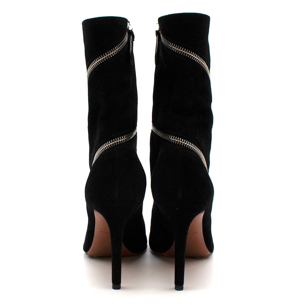 Alaia Black Suede Leather Zipped Heeled Ankle Boots - Size EU 39 In Excellent Condition For Sale In London, GB