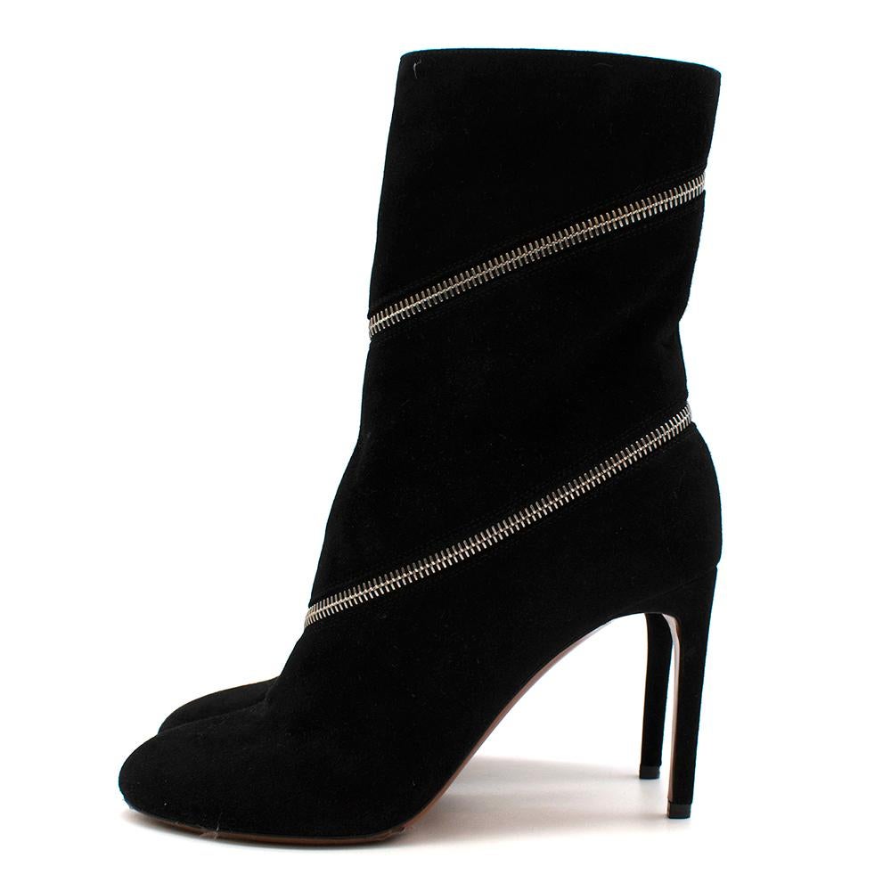 Women's Alaia Black Suede Leather Zipped Heeled Ankle Boots - Size EU 39 For Sale