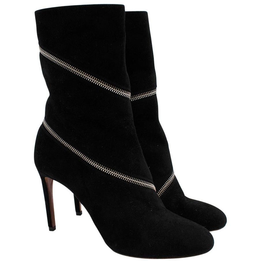 Alaia Black Suede Leather Zipped Heeled Ankle Boots - Size EU 39 For Sale