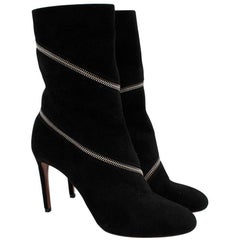Alaia Black Suede Leather Zipped Heeled Ankle Boots - Size EU 39