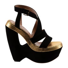Alaïa Black Suede Lizard Cut Out Wedges Size IT 40