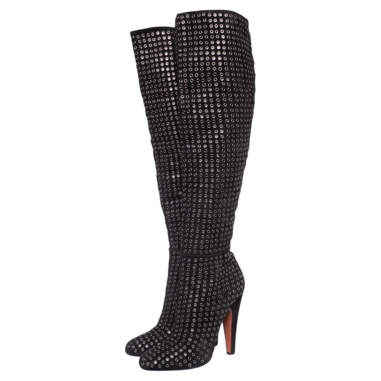 Pre-owned Alaïa Alaia, Black Suede Over The Knee Boots