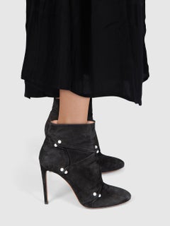 Alaïa Black Suede Pearl Heeled Boots Size IT 38.5