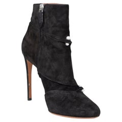 Alaïa Black Suede Pearl Heeled Boots Size IT 38.5