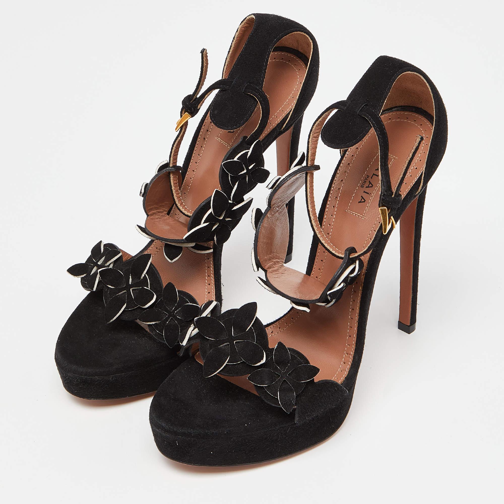 Alaia Black Suede Platform Ankle Strap Sandals Size 38 For Sale 1