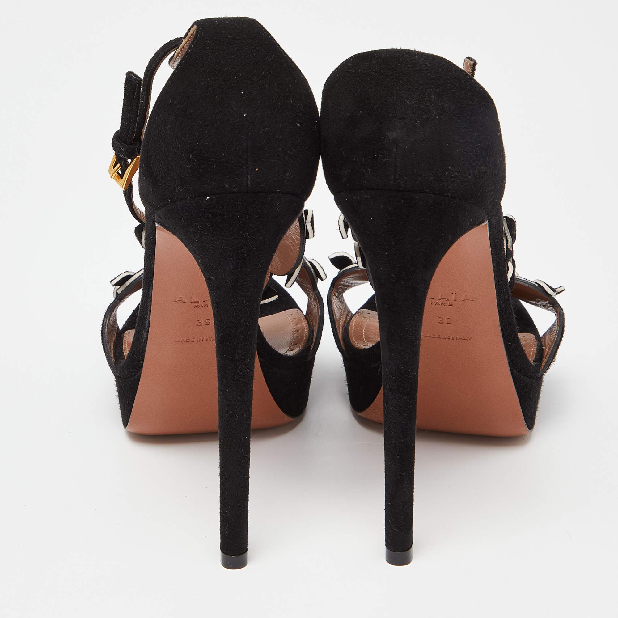 Alaia Black Suede Platform Ankle Strap Sandals Size 38 For Sale 3