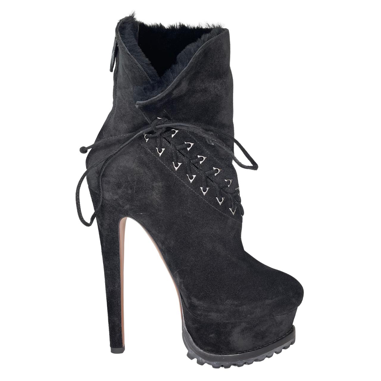 Alaia Black Suede Platform Hiking Boots (38.5 EU) Ariana Grande