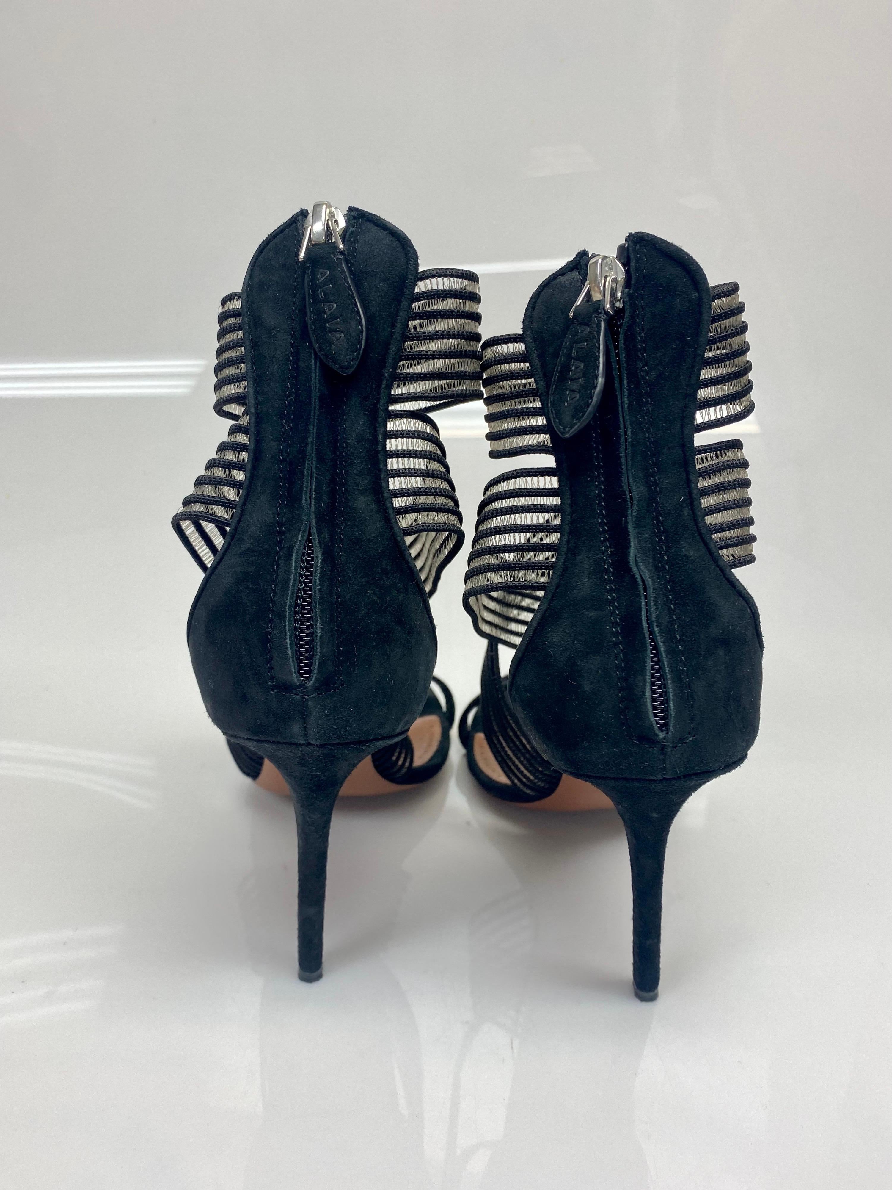 Alaia Black Suede Ribbon Sandals Heels Size 40 For Sale 1