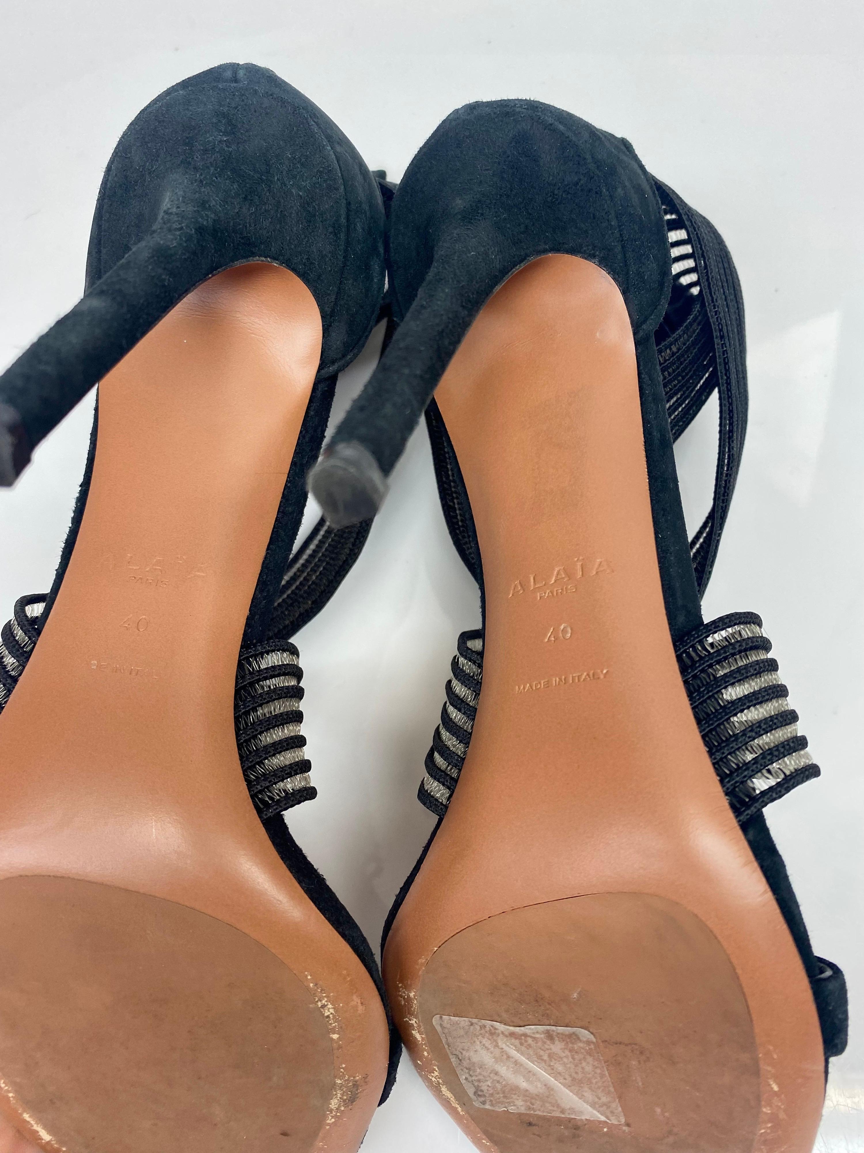 Alaia Black Suede Ribbon Sandals Heels Size 40 For Sale 2