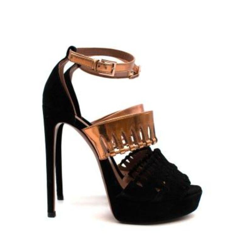 Alaia Black Suede & Rose Gold Leather Platform Heeled Sandals In Good Condition For Sale In London, GB