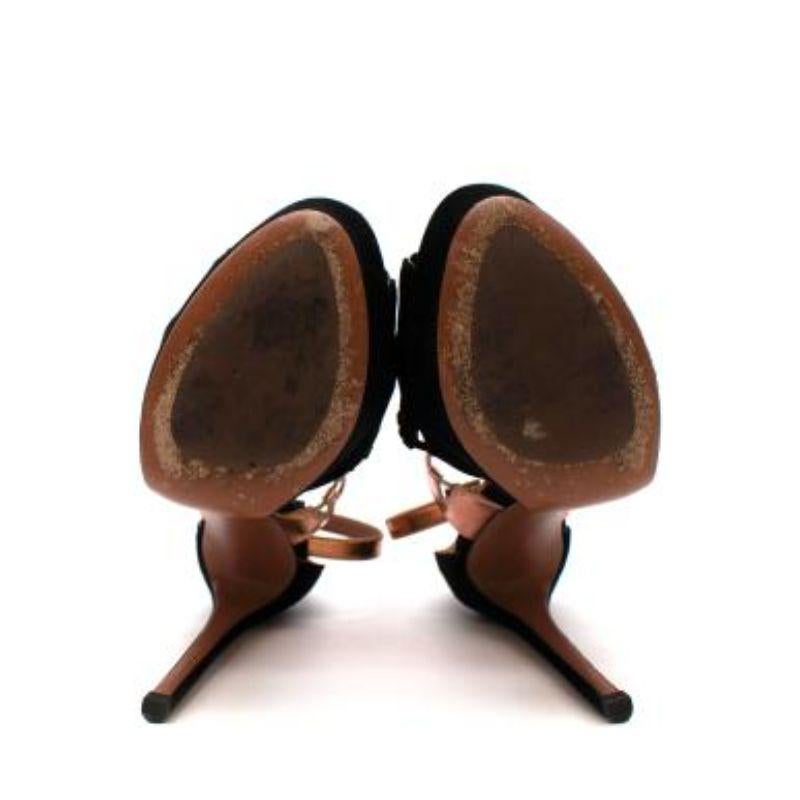 Alaia Black Suede & Rose Gold Leather Platform Heeled Sandals For Sale 1