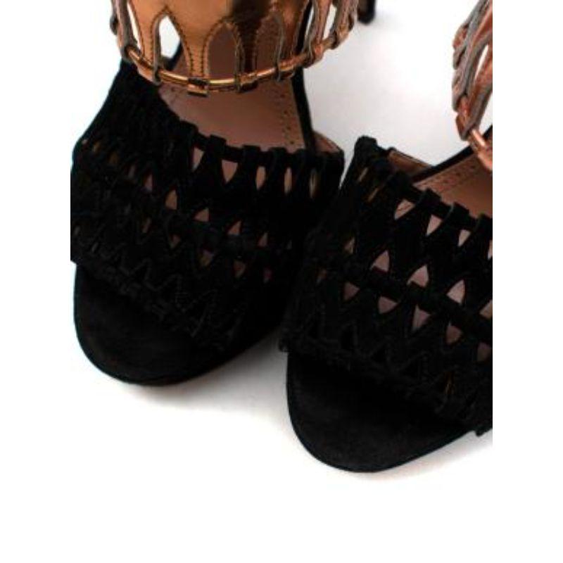 Alaia Black Suede & Rose Gold Leather Platform Heeled Sandals For Sale 2
