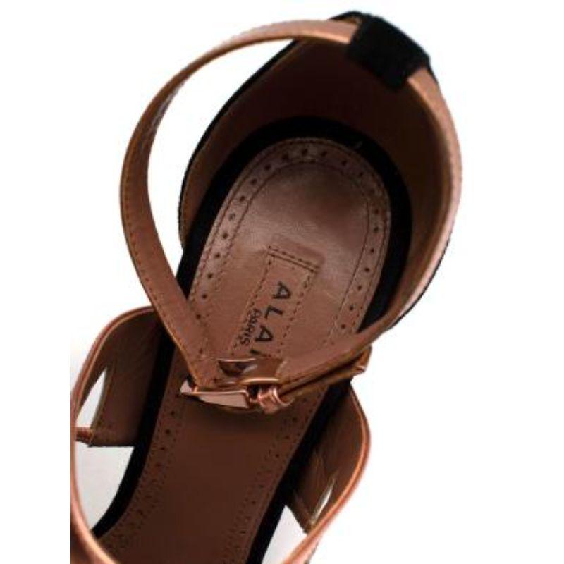 Alaia Black Suede & Rose Gold Leather Platform Heeled Sandals For Sale 3