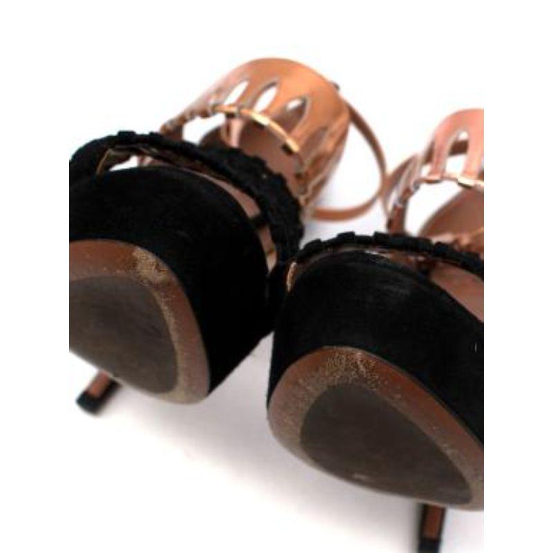 Alaia Black Suede & Rose Gold Leather Platform Heeled Sandals For Sale 4