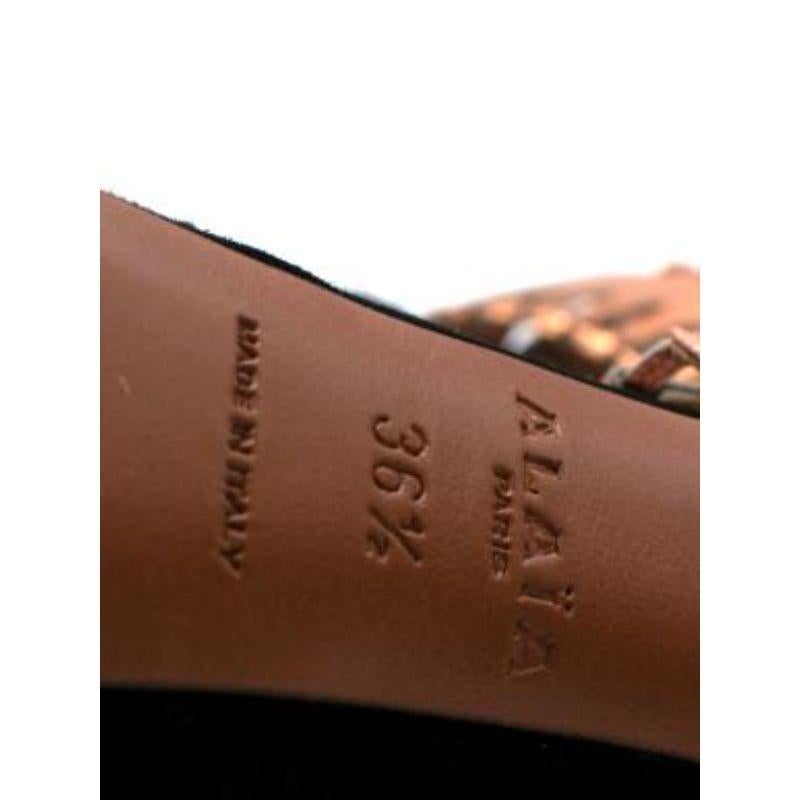 Alaia Black Suede & Rose Gold Leather Platform Heeled Sandals For Sale 5