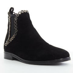 ALAIA black suede silver grommet stud trimmed flat ankle chelsea boot EU38.5