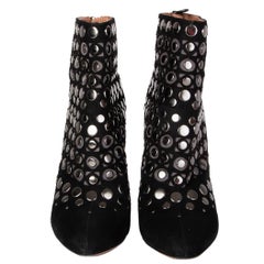 ALAIA black suede STUDDED Ankle Boots Shoes 39.5