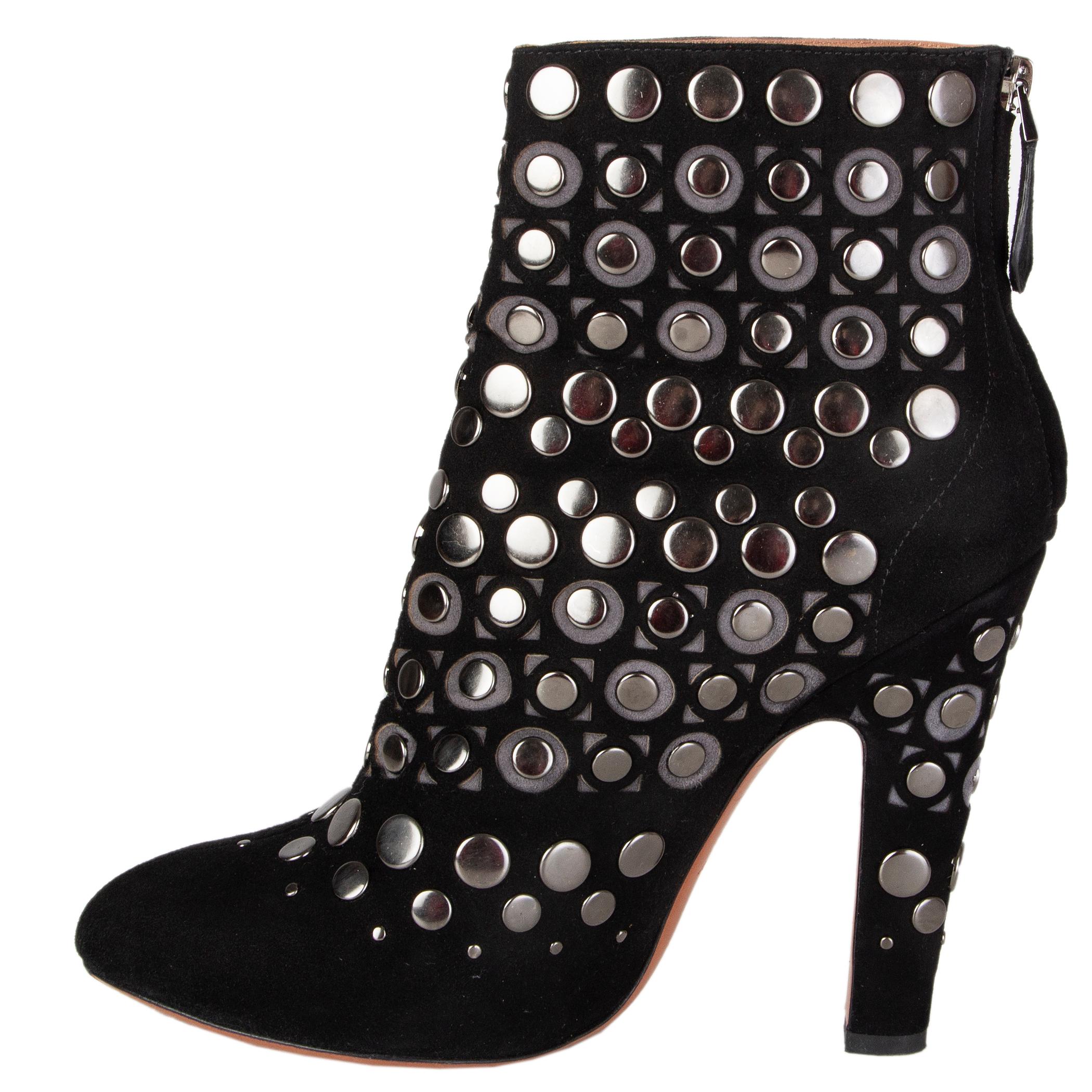 Black ALAIA black suede STUDDED Ankle Boots Shoes 39.5 For Sale