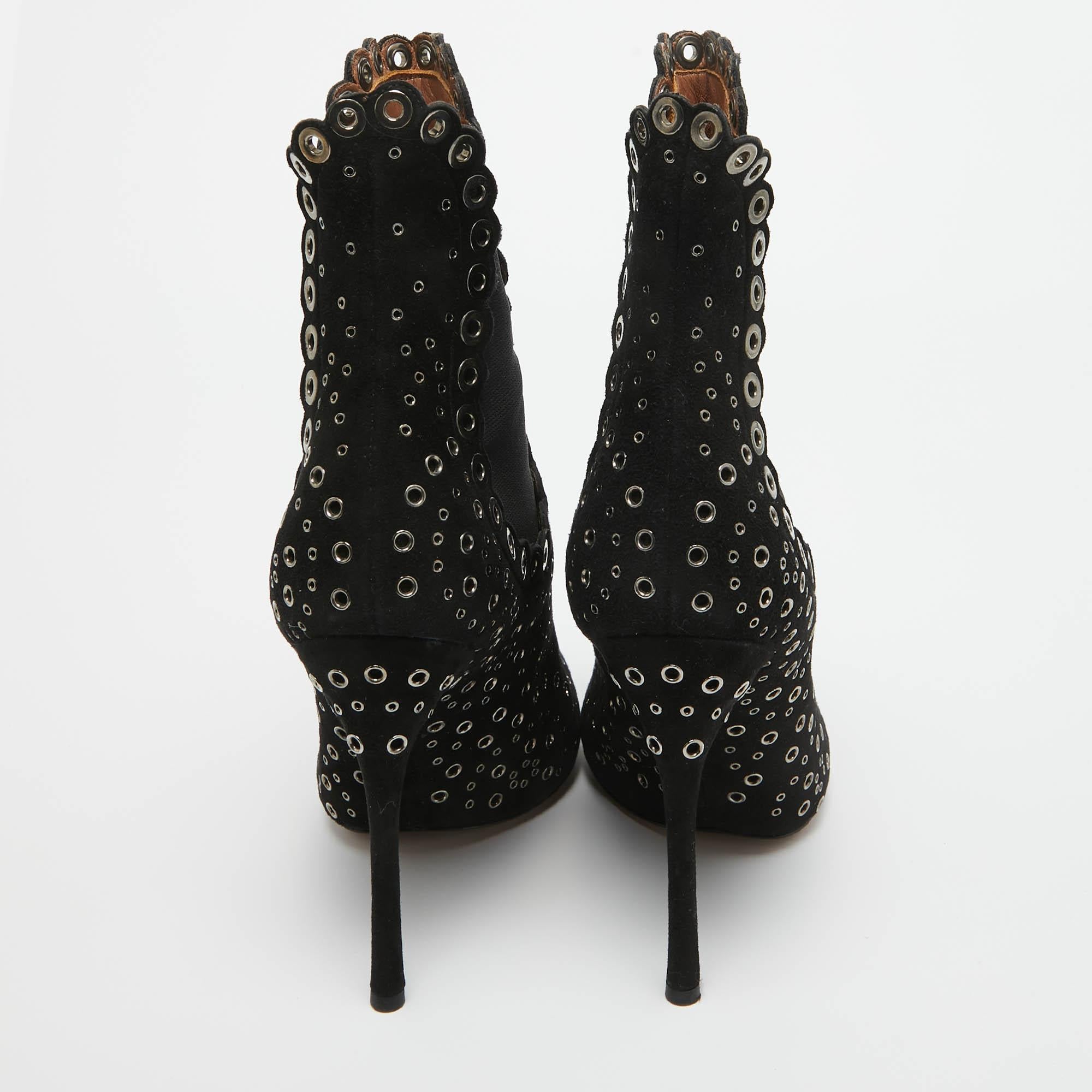 Alaia Black Suede Studded Ankle Boots Size 38 For Sale 1