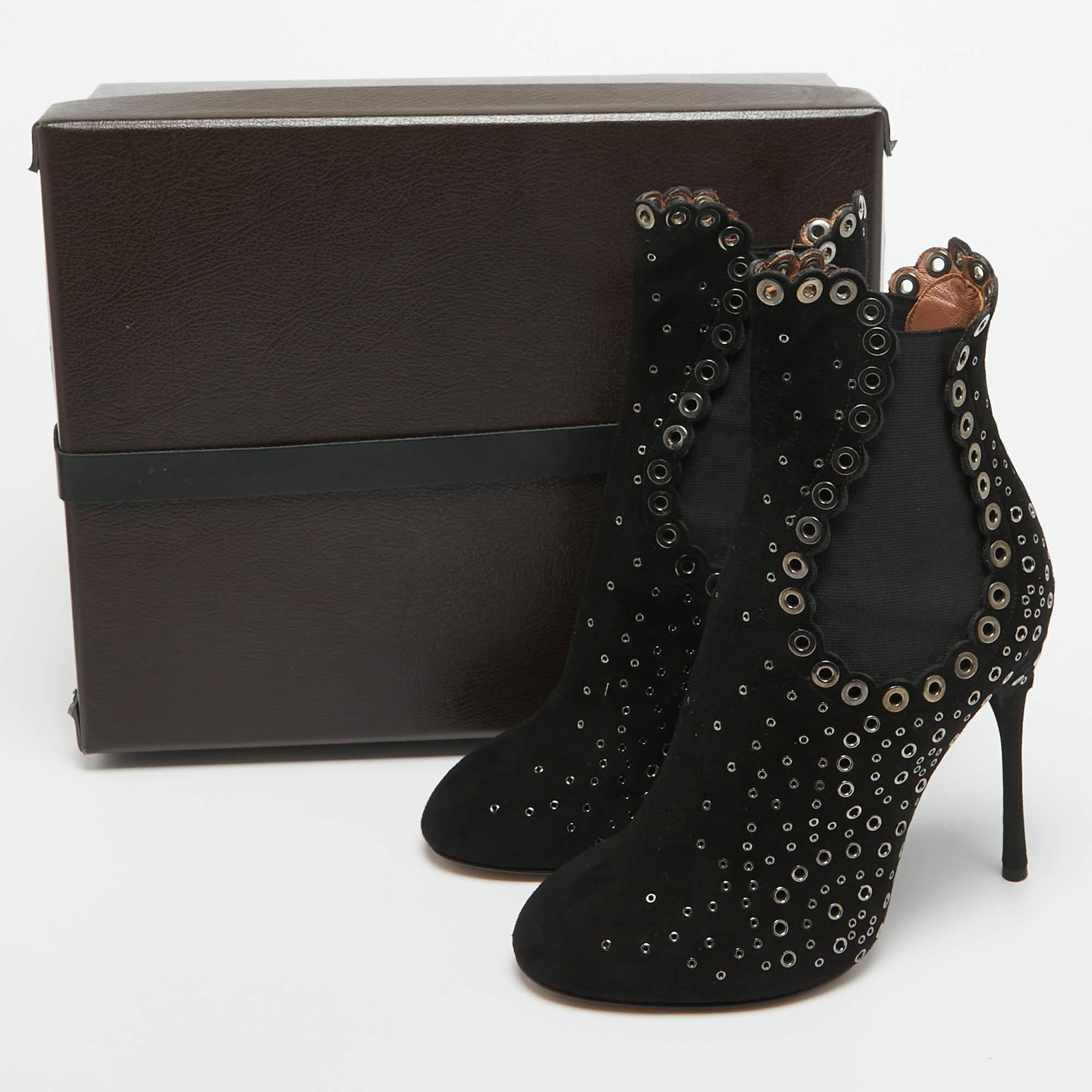 Alaia Black Suede Studded Ankle Boots Size 38 For Sale 4