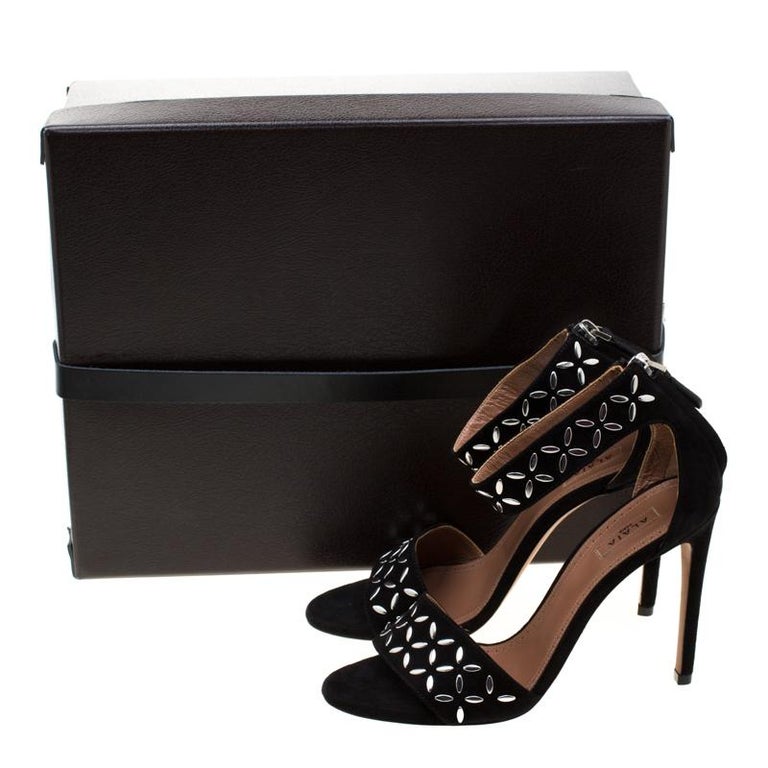 Alaia Black Suede Studded Ankle Strap Sandals Size 36 For Sale at 1stDibs