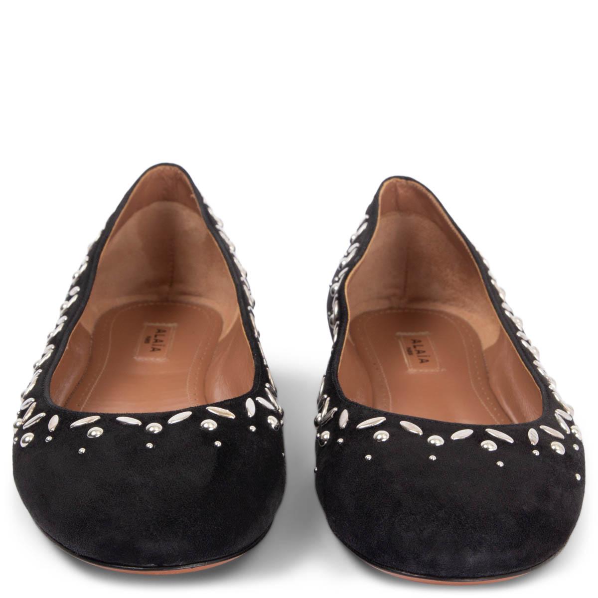 100% authentic Alaïa ballet flats in black suede embellished with silver-tone studs. Have been worn once inside and are in virtually new condition. 

Measurements
Imprinted Size	38
Shoe Size	38
Inside Sole	25cm (9.8in)
Width	7.5cm