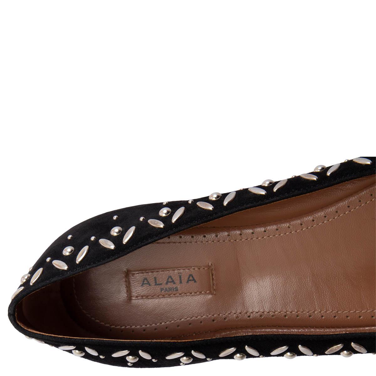 Black ALAIA black suede STUDDED Ballet Flats Shoes 38 For Sale