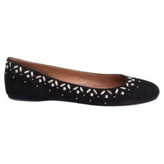 Used ALAIA black suede STUDDED Ballet Flats Shoes 38