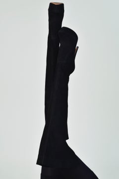 Alaia Black Suede Thigh High Platform Boots