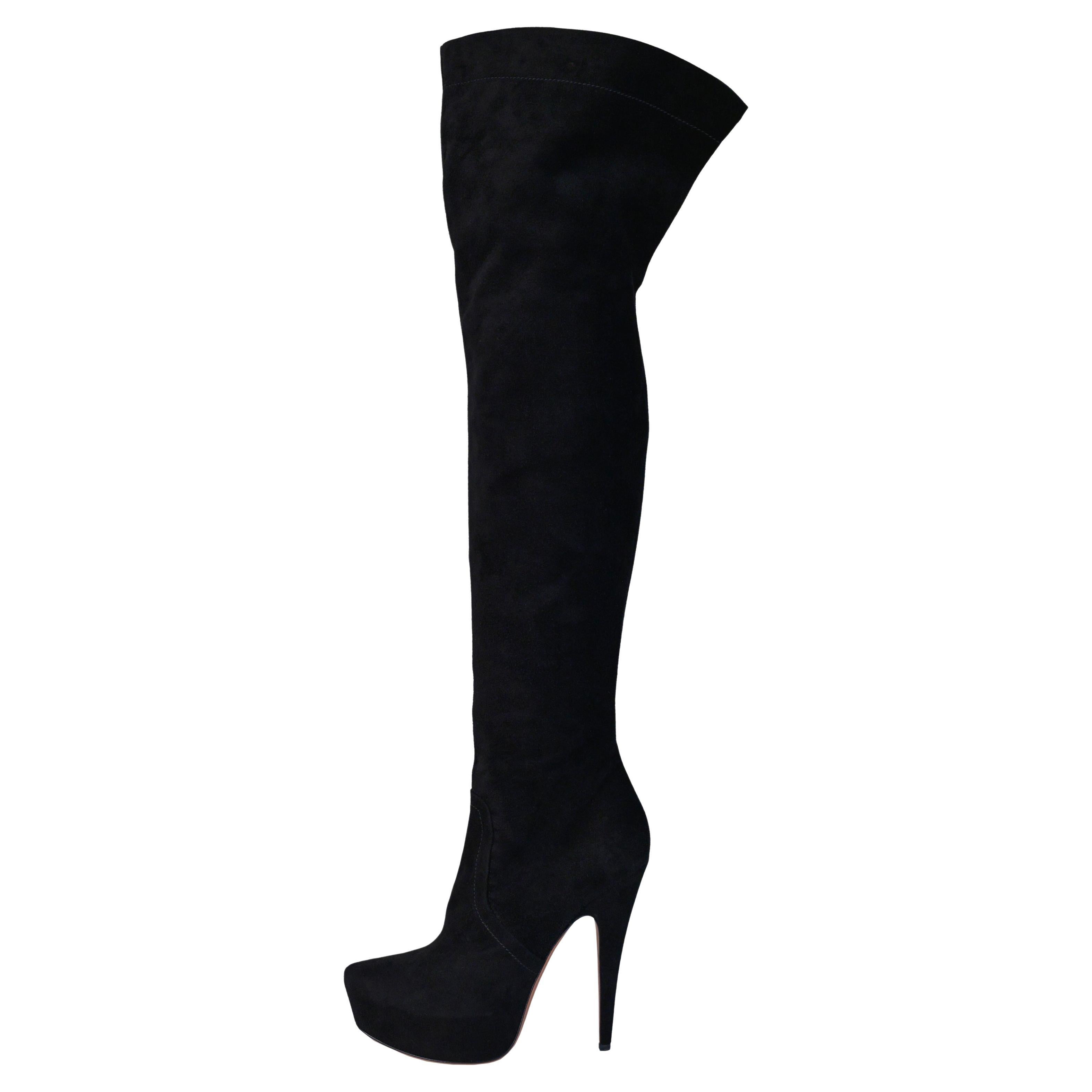 Alaia Black Suede Thigh High Platform Boots