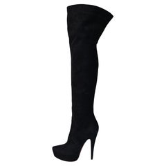 Alaia Black Suede Thigh High Platform Boots