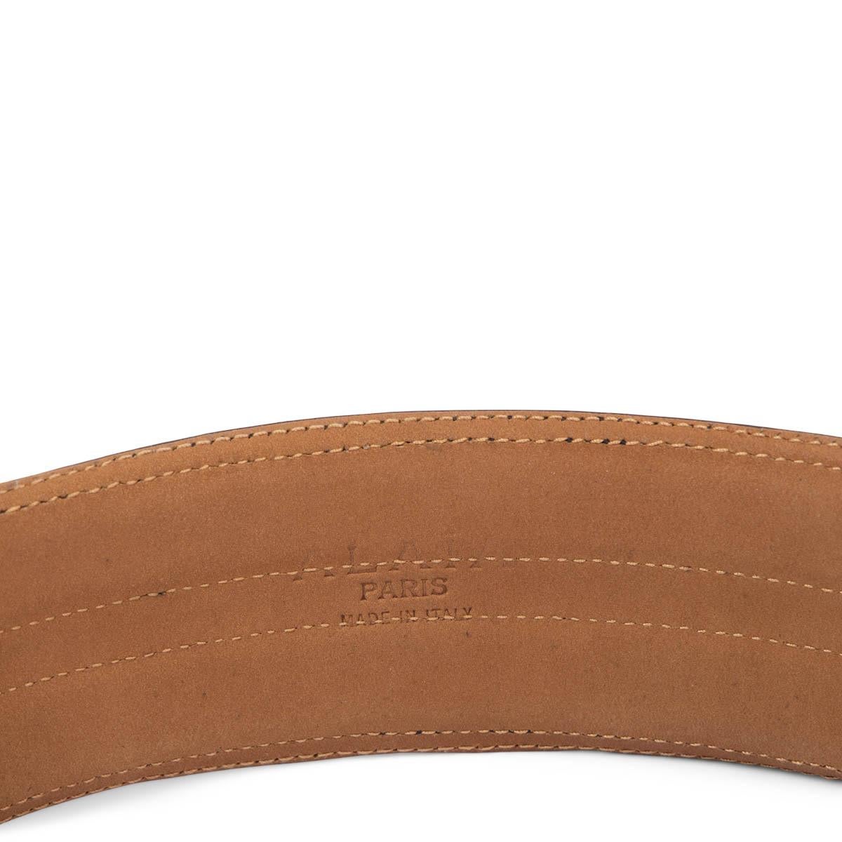 Ceinture Alaïa en daim noir à double boutonnage blanc à imprimé drapé 75 Excellent état - En vente à Zürich, CH