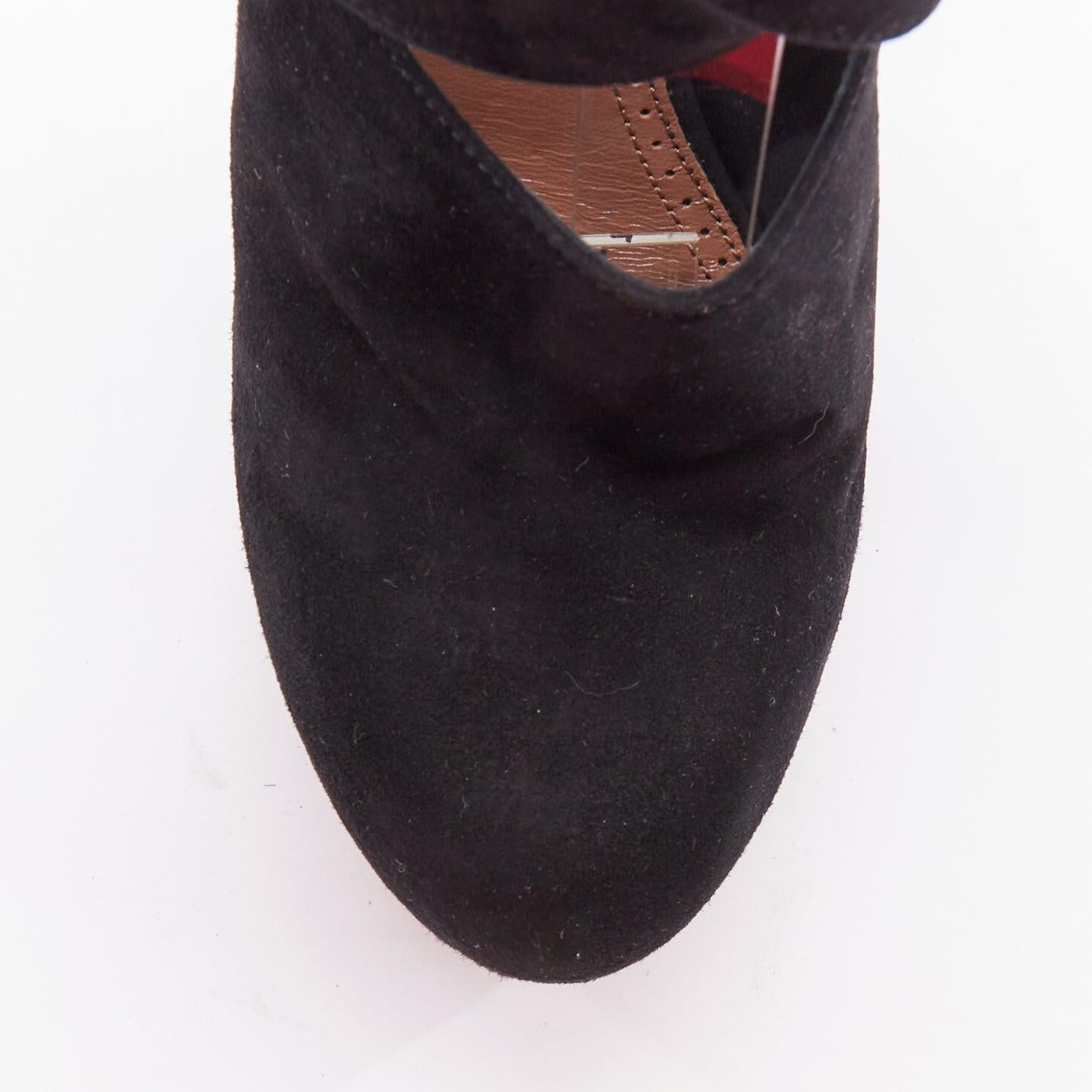 ALAIA en daim noir avec bride enveloppante, talons hauts à plateforme EU38 en vente 1