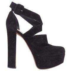 ALAIA en daim noir avec bride enveloppante, talons hauts à plateforme EU38