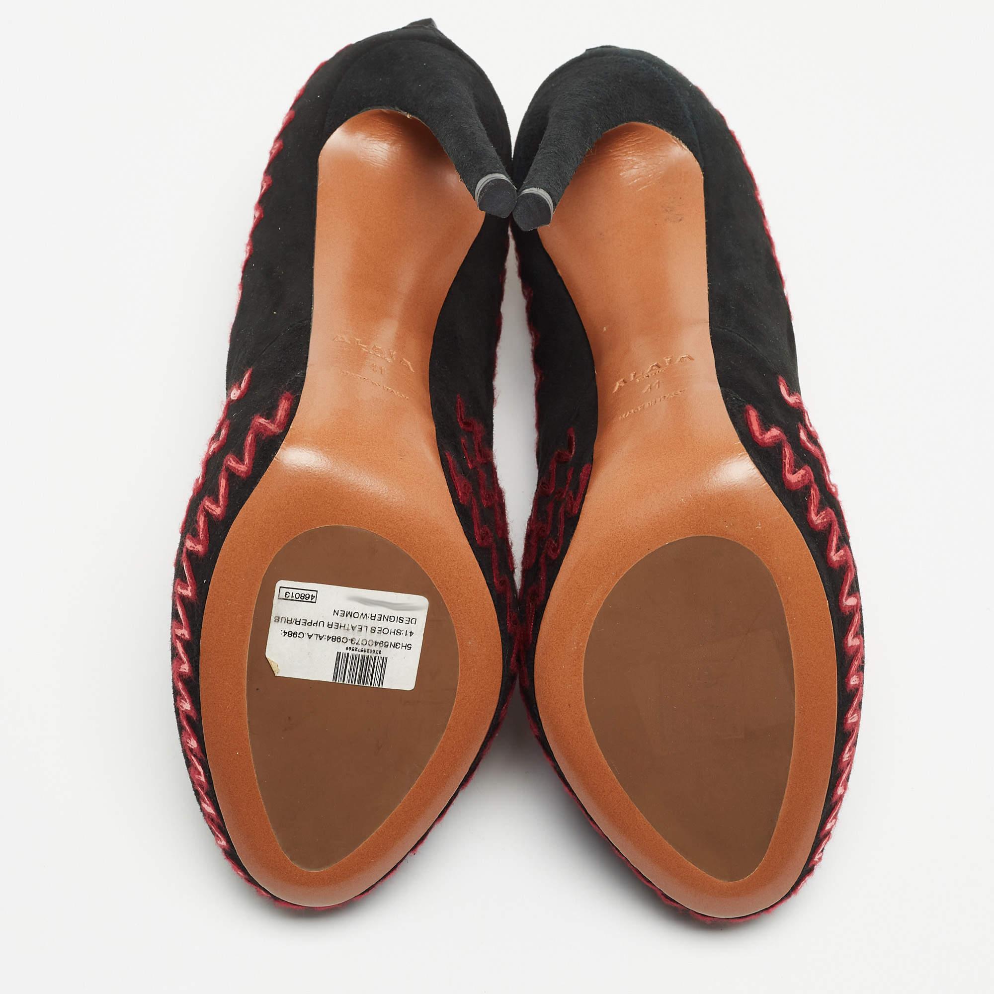 Alaia Black Suede Zig-Zag Detail Platform Ankle Boots Size 41 2