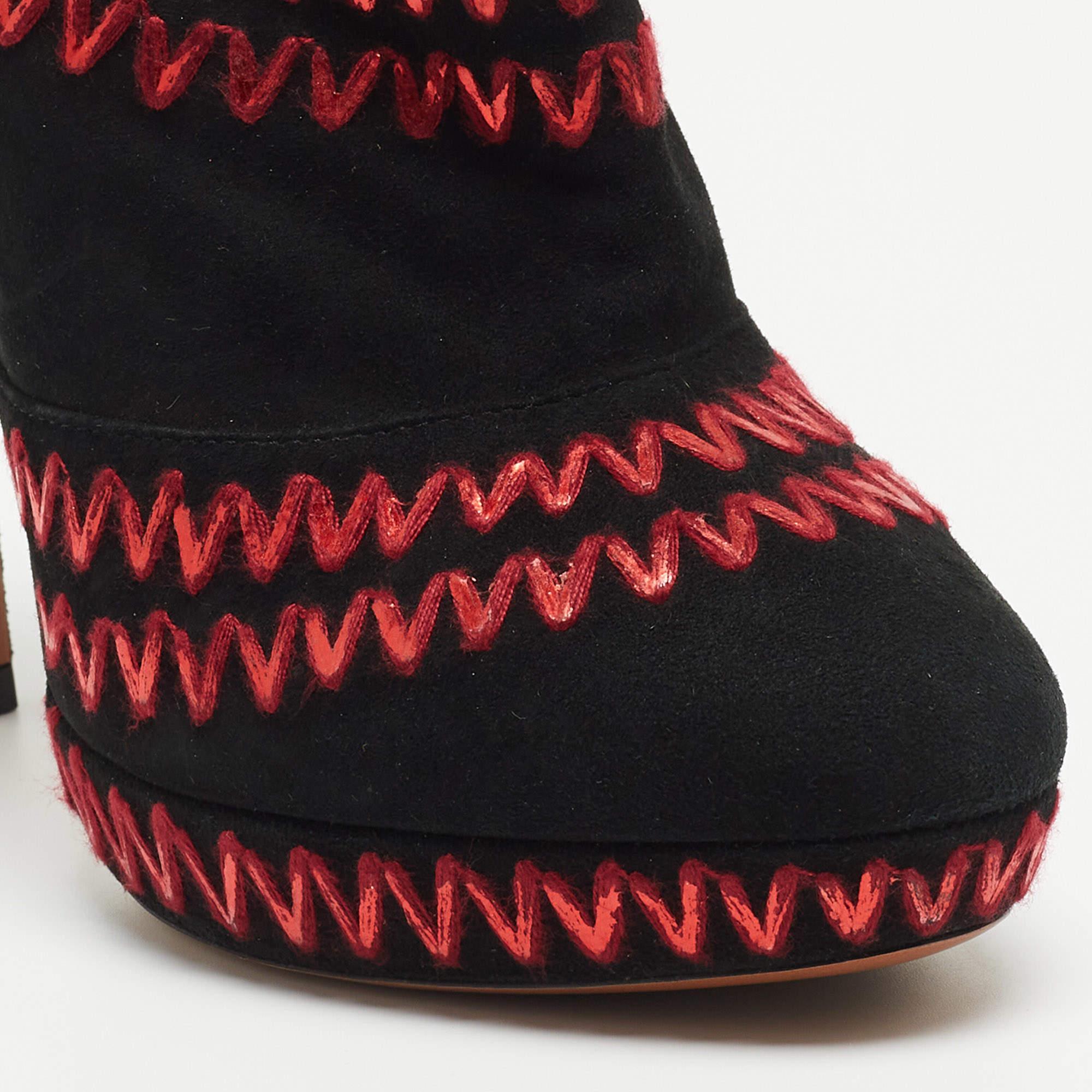 Alaia Black Suede Zig-Zag Detail Platform Ankle Boots Size 41 4