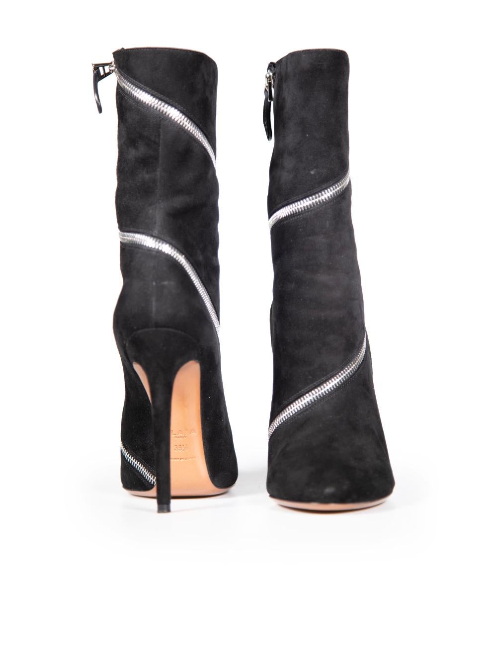 Alaïa Black Suede Zip Detail Mid Calf Boots Size IT 39.5 In Good Condition For Sale In London, GB