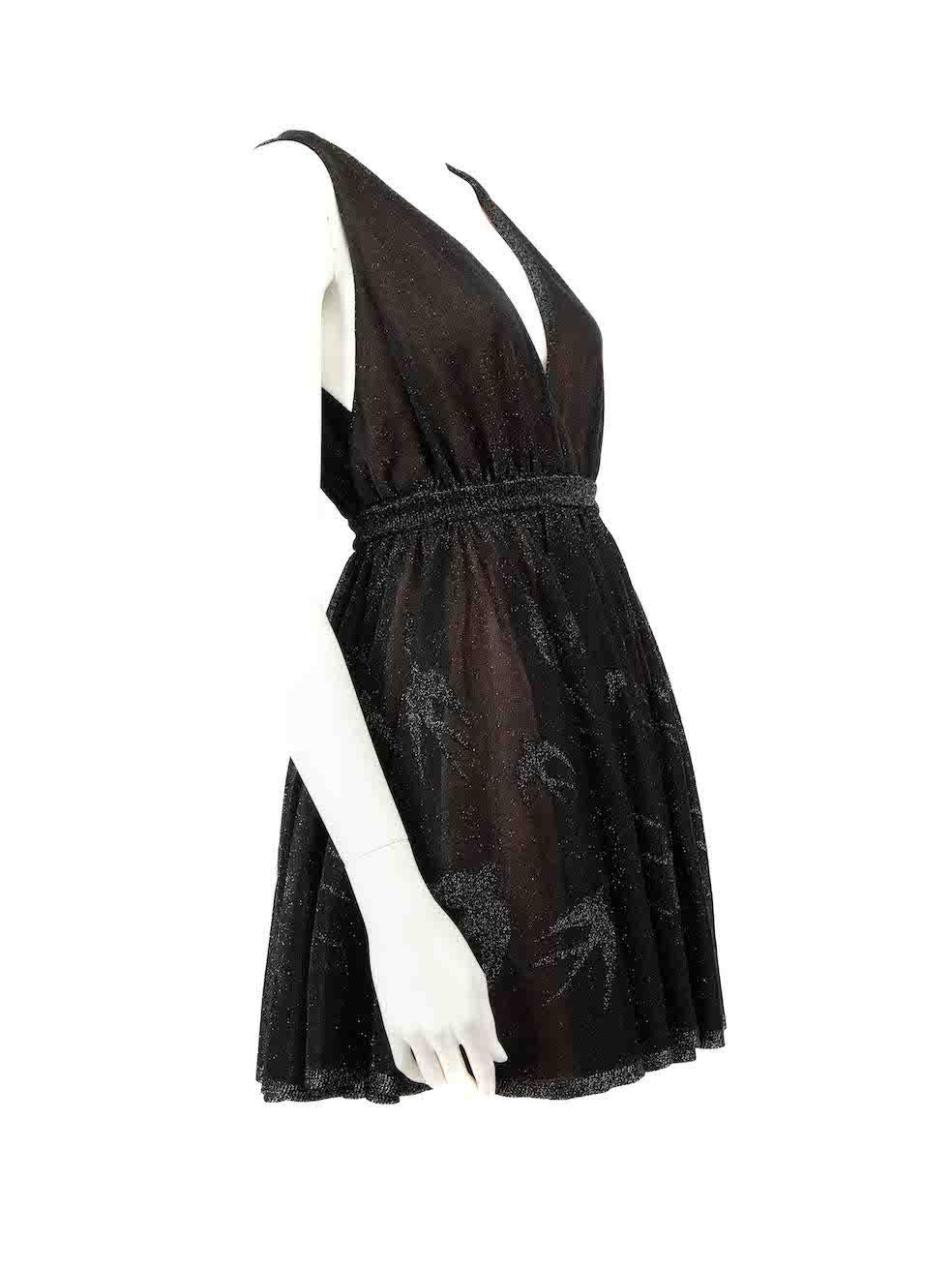 CONDITION is Very good. Hardly any visible wear to dress is evident on this used Alaïa designer resale item.
 
 Details
 Black
 Viscose
 Dress
 Metallic swallow pattern
 Mini
 Sleeveless
 Plunge neck
 Elasticated waist
 
 
 Made in Italy
 
