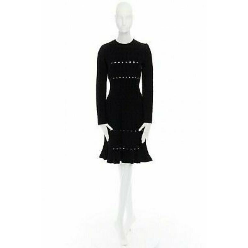 ALAIA black textured chenille cutout fluted hem bodycon dress US8 UK12 IT44 FR40 For Sale 6