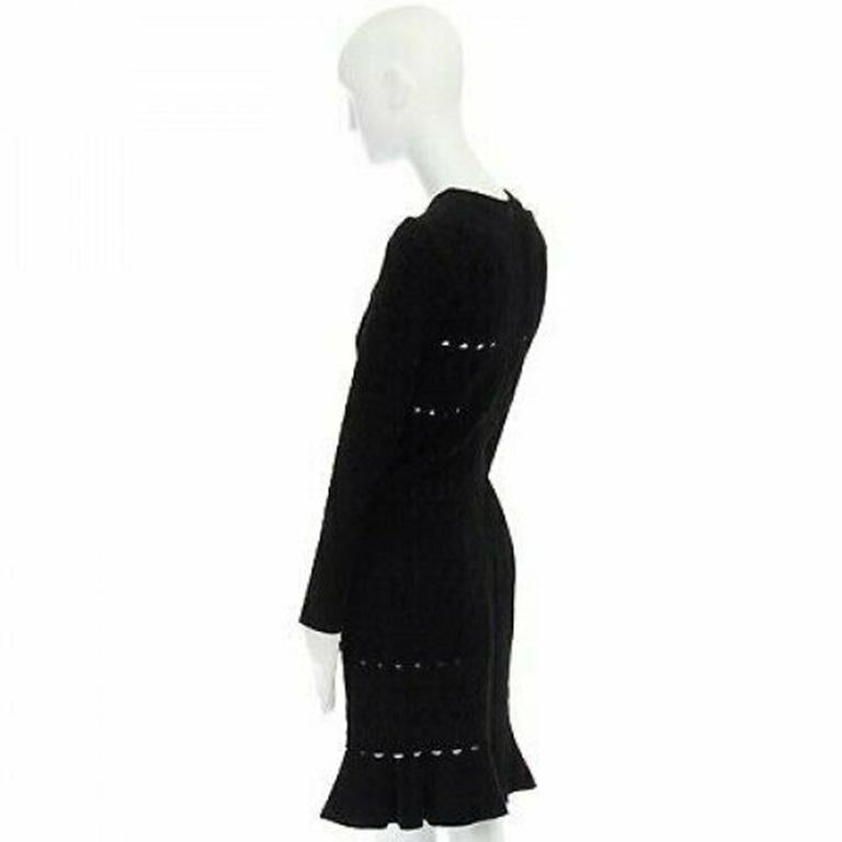 ALAIA black textured chenille cutout fluted hem bodycon dress US8 UK12 IT44 FR40 For Sale 1